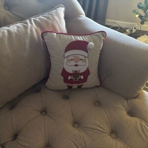 Red Holiday Pillow with Santa Claus Design